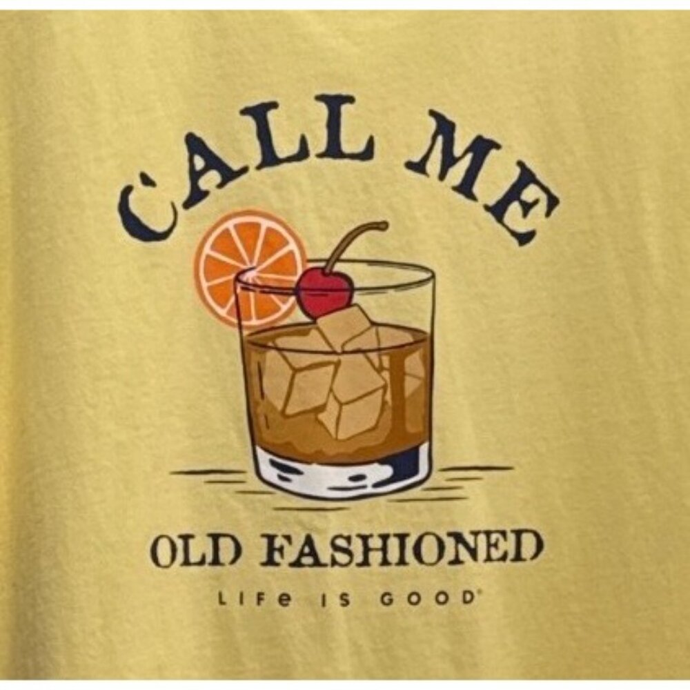 Life Is Good Mens XL Tee Yellow "Call Me Old Fashioned" Short Sleeve Cotton - Picture 2 of 7